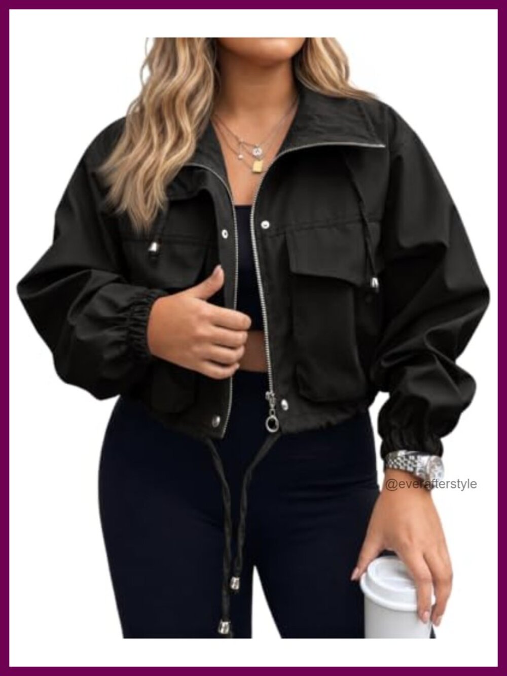 Plus Size Cropped Anorak Jacket Zip Up Lightweight Utility Coat with Pockets